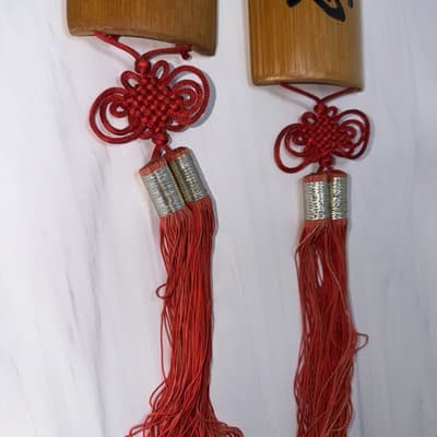 Pair Chinese Bamboo & Red Rope Character Letter Symbols Wall Art Good Luck Wish - Thumbnail 4