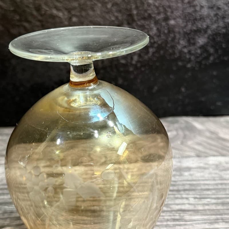 Vintage Bartlett-Collins Amber Glass Brandy Snifter, Etched Golden Grapes Patter - Thumbnail 5