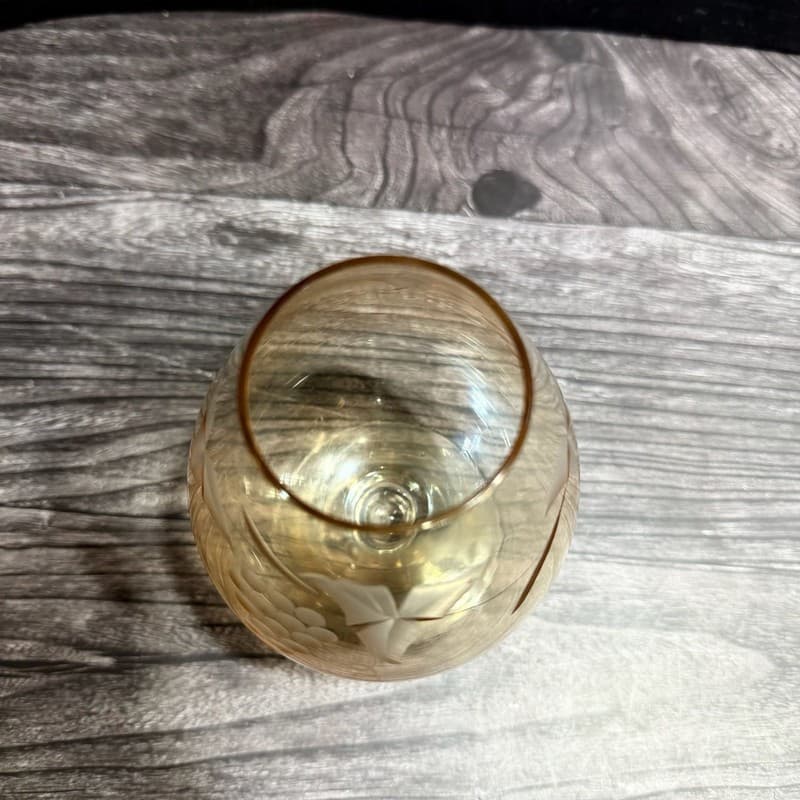 Vintage Bartlett-Collins Amber Glass Brandy Snifter, Etched Golden Grapes Patter - Thumbnail 7