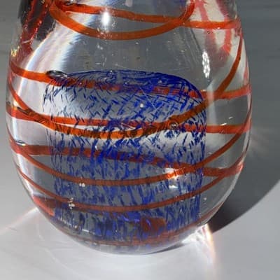 Blue Egg Shaped Paperweight Swirl And Net Design Inside Glass Figure - Thumbnail 8