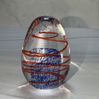 Blue Egg Shaped Paperweight Swirl And Net Design Inside Glass Figure - Thumbnail 7