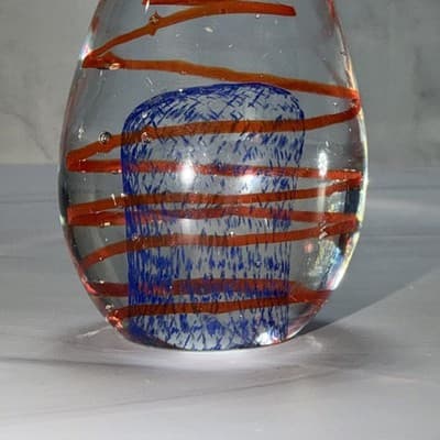Blue Egg Shaped Paperweight Swirl And Net Design Inside Glass Figure - Thumbnail 2