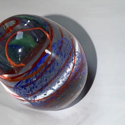 Blue Egg Shaped Paperweight Swirl And Net Design Inside Glass Figure - Thumbnail 5