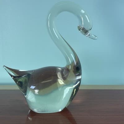 Vintage Hand Blown Clear Crystal Glass Goose Elegant Décor Paperweight - Thumbnail 3