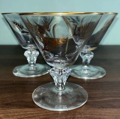 Vintage Libby Golden Wheat Glasses Water Wine Goblets 4.25 Inch Lot Of 3