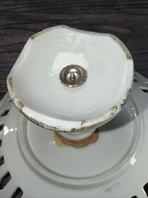 Vintage Porcelain Dish Bowl Hand Painted Reticulated Pedestal Bon Bon Christmas - Thumbnail 12