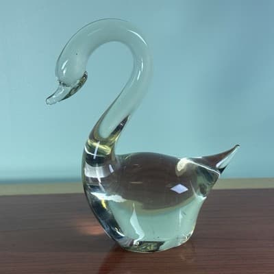 Vintage Hand Blown Clear Crystal Glass Goose Elegant Décor Paperweight