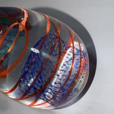 Blue Egg Shaped Paperweight Swirl And Net Design Inside Glass Figure - Thumbnail 6