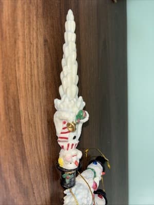 Vintage Set of 4 Whimsical Snowman Icicle Shaped 7” Christmas Ornaments - Thumbnail 5