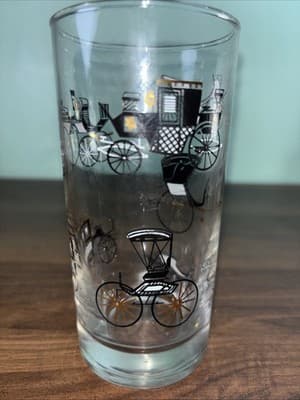 Single Libbey Curio Antique Carriage Car Buggy 5.5 Highball Tom Collins Glasses - Thumbnail 3