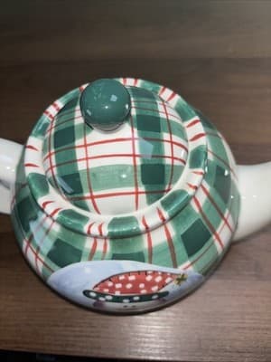 Cooks Bazaar Gourmet Collection Christmas Green Red Plaid Snowman 6 Cup Teapot - Thumbnail 3