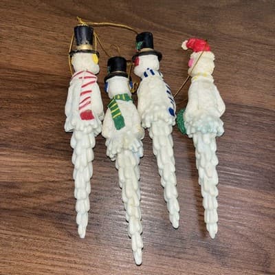Vintage Set of 4 Whimsical Snowman Icicle Shaped 7” Christmas Ornaments - Thumbnail 7