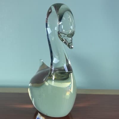 Vintage Hand Blown Clear Crystal Glass Goose Elegant Décor Paperweight - Thumbnail 4