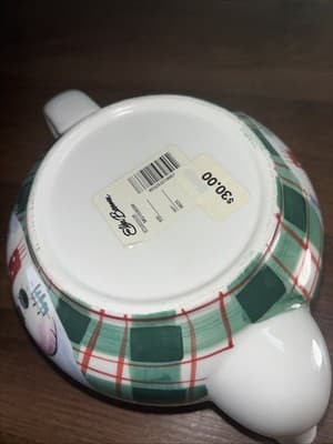 Cooks Bazaar Gourmet Collection Christmas Green Red Plaid Snowman 6 Cup Teapot - Thumbnail 10