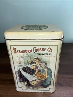 Vintage Collectible Tin WASHBURN CROSBY Co. Gold Medal Flour Colorful 1980s Era - Thumbnail 2