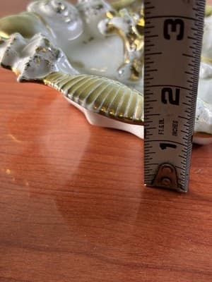 Midcentury Ocean Decor Gold White Ceramic Shell Dish Germany Trinket Ring Holder - Thumbnail 14