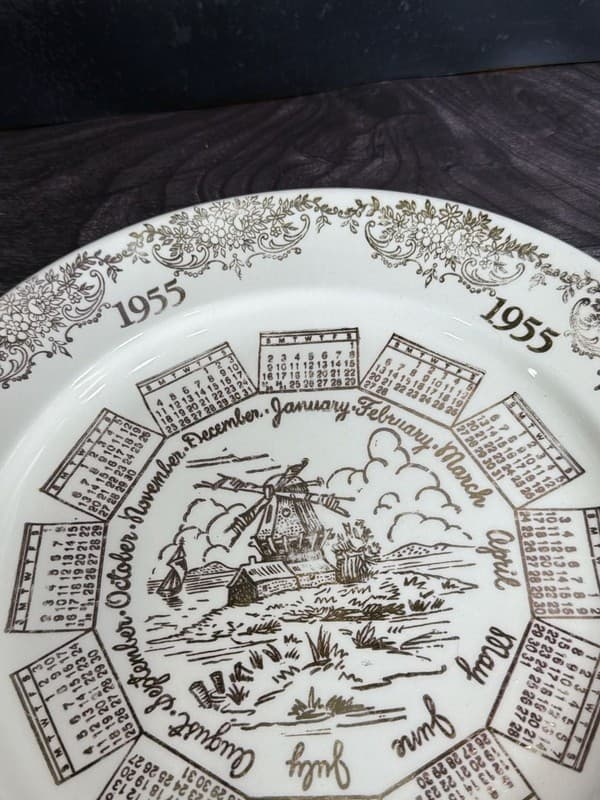 Vintage Knowles 1955 Calendar Plate Windmill Center Gold Filigree 10.25” - Thumbnail 4