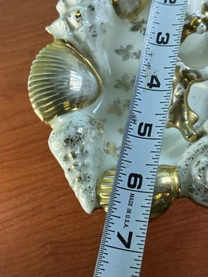 Midcentury Ocean Decor Gold White Ceramic Shell Dish Germany Trinket Ring Holder - Thumbnail 12