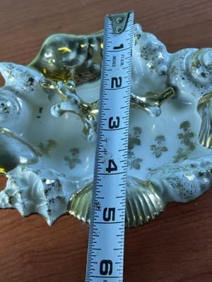 Midcentury Ocean Decor Gold White Ceramic Shell Dish Germany Trinket Ring Holder - Thumbnail 13