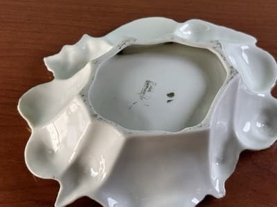 Midcentury Ocean Decor Gold White Ceramic Shell Dish Germany Trinket Ring Holder - Thumbnail 9