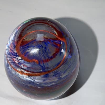 Blue Egg Shaped Paperweight Swirl And Net Design Inside Glass Figure - Thumbnail 4