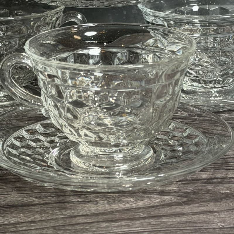 Vintage Fostoria American Clear Crystal Tea Cups and Saucers Set of 4 - Thumbnail 4