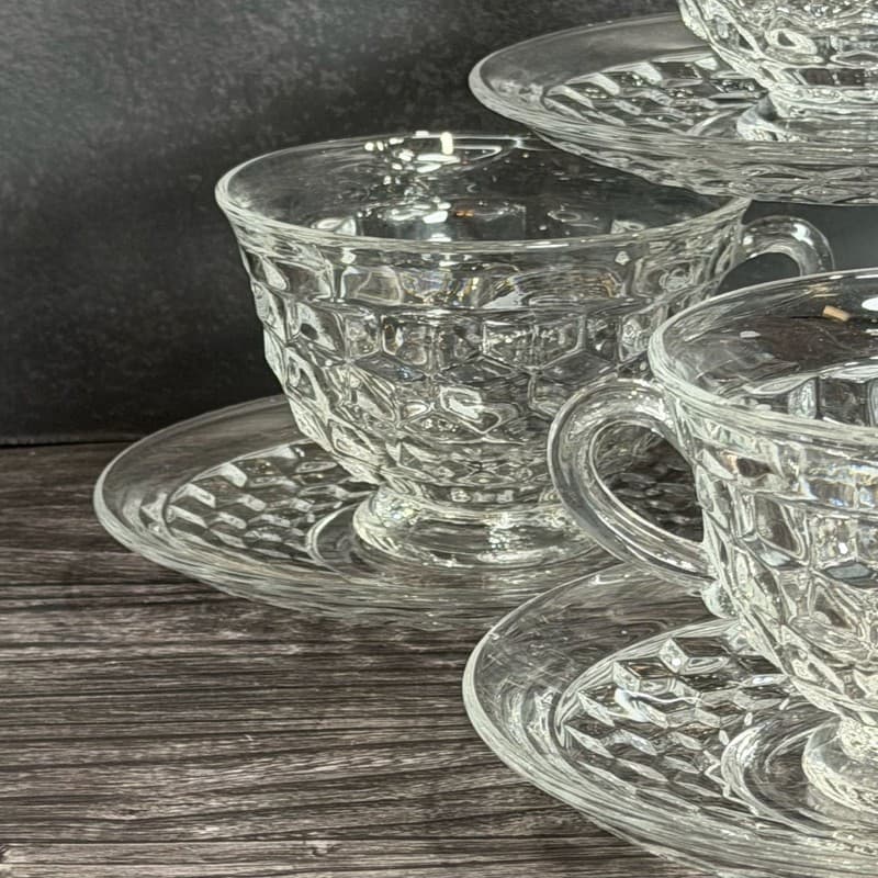 Vintage Fostoria American Clear Crystal Tea Cups and Saucers Set of 4 - Thumbnail 5