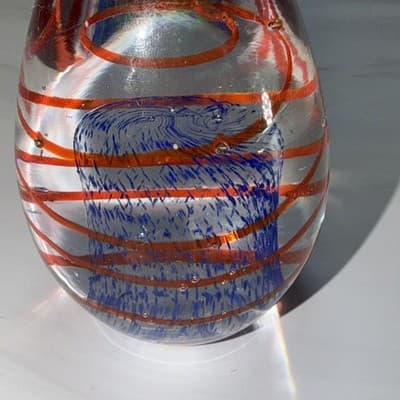 Blue Egg Shaped Paperweight Swirl And Net Design Inside Glass Figure - Thumbnail 9