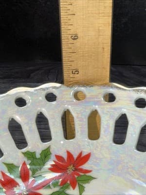 Vintage Porcelain Dish Bowl Hand Painted Reticulated Pedestal Bon Bon Christmas - Thumbnail 14