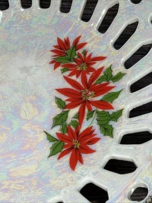 Vintage Porcelain Dish Bowl Hand Painted Reticulated Pedestal Bon Bon Christmas - Thumbnail 6