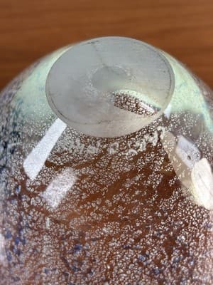 VINTAGE ART GLASS Hand Made Pale BLUE WITH Silver FLAKE WAVE BOWL - Thumbnail 10