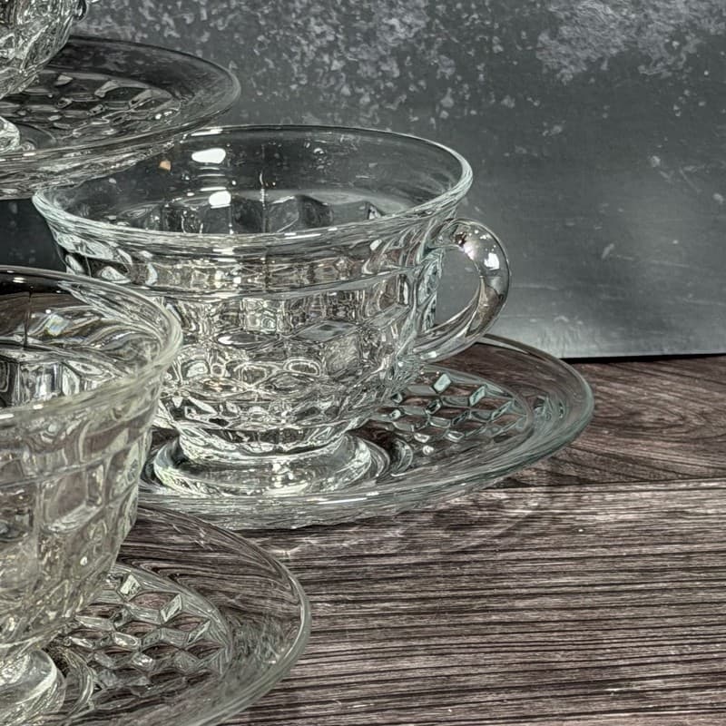 Vintage Fostoria American Clear Crystal Tea Cups and Saucers Set of 4 - Thumbnail 6