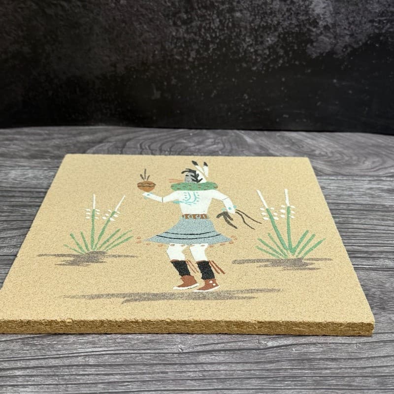 Vintage Signed Navajo Sand Painting Yei Bi Chi Dancer Folk Art - Thumbnail 8