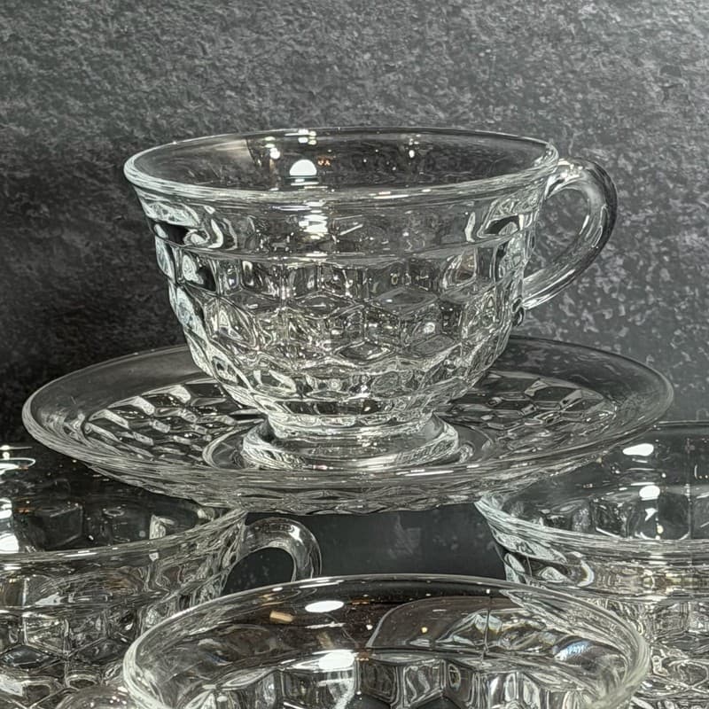 Vintage Fostoria American Clear Crystal Tea Cups and Saucers Set of 4 - Thumbnail 3