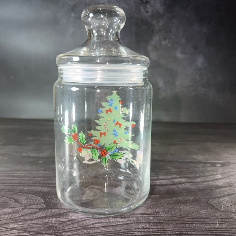 Vintage Luminarc France Christmas Holiday Tree Glass Apothecary Candy Jar - Thumbnail 7