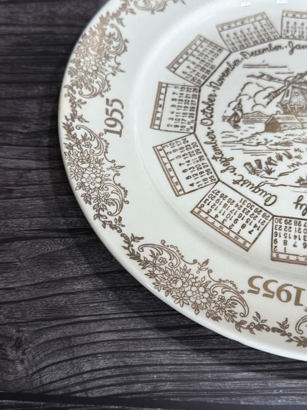 Vintage Knowles 1955 Calendar Plate Windmill Center Gold Filigree 10.25” - Thumbnail 3