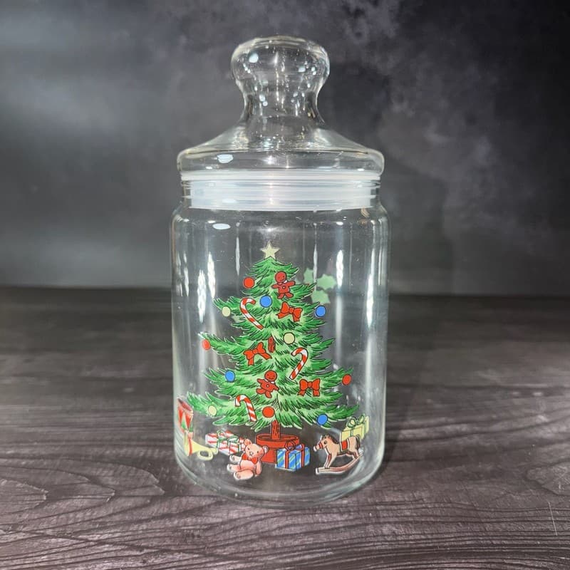 Vintage Luminarc France Christmas Holiday Tree Glass Apothecary Candy Jar - Thumbnail 6