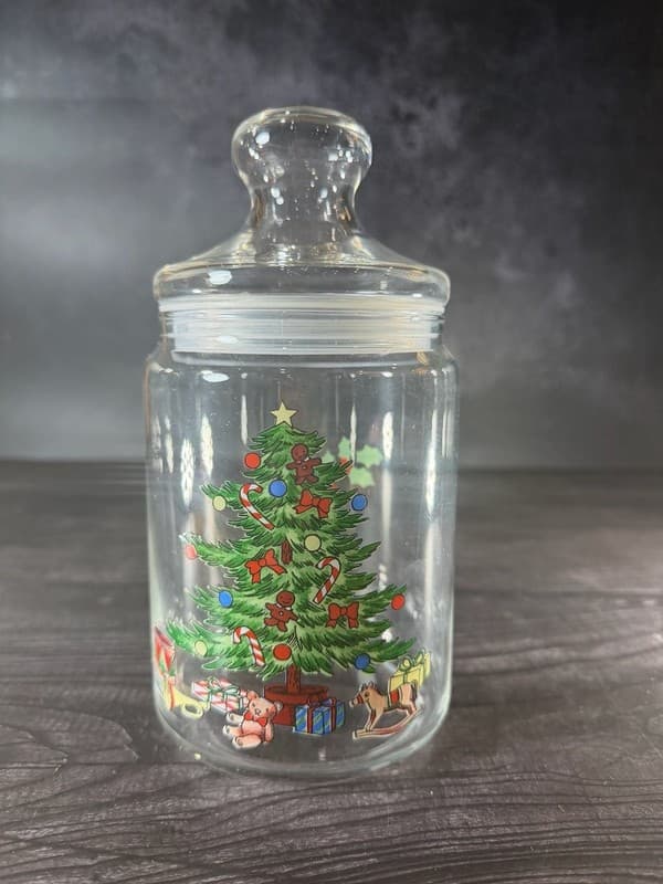 Vintage Luminarc France Christmas Holiday Tree Glass Apothecary Candy Jar