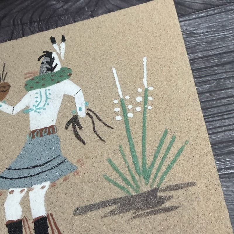 Vintage Signed Navajo Sand Painting Yei Bi Chi Dancer Folk Art - Thumbnail 6