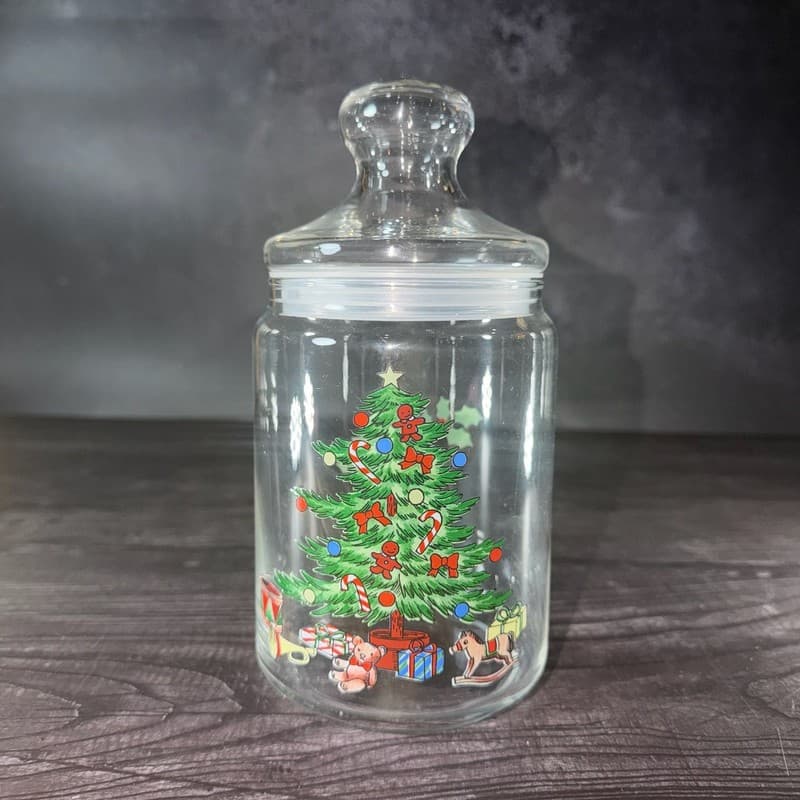 Vintage Luminarc France Christmas Holiday Tree Glass Apothecary Candy Jar - Thumbnail 3