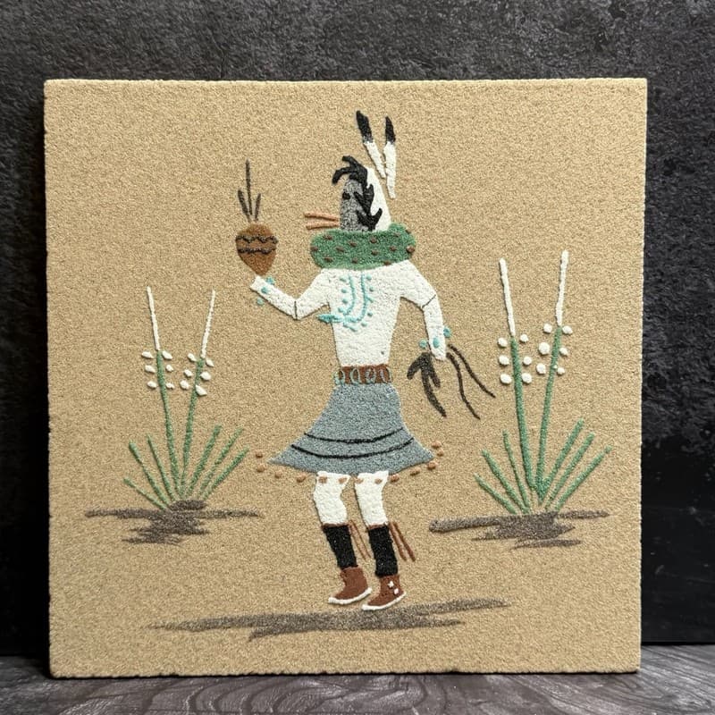 Vintage Signed Navajo Sand Painting Yei Bi Chi Dancer Folk Art