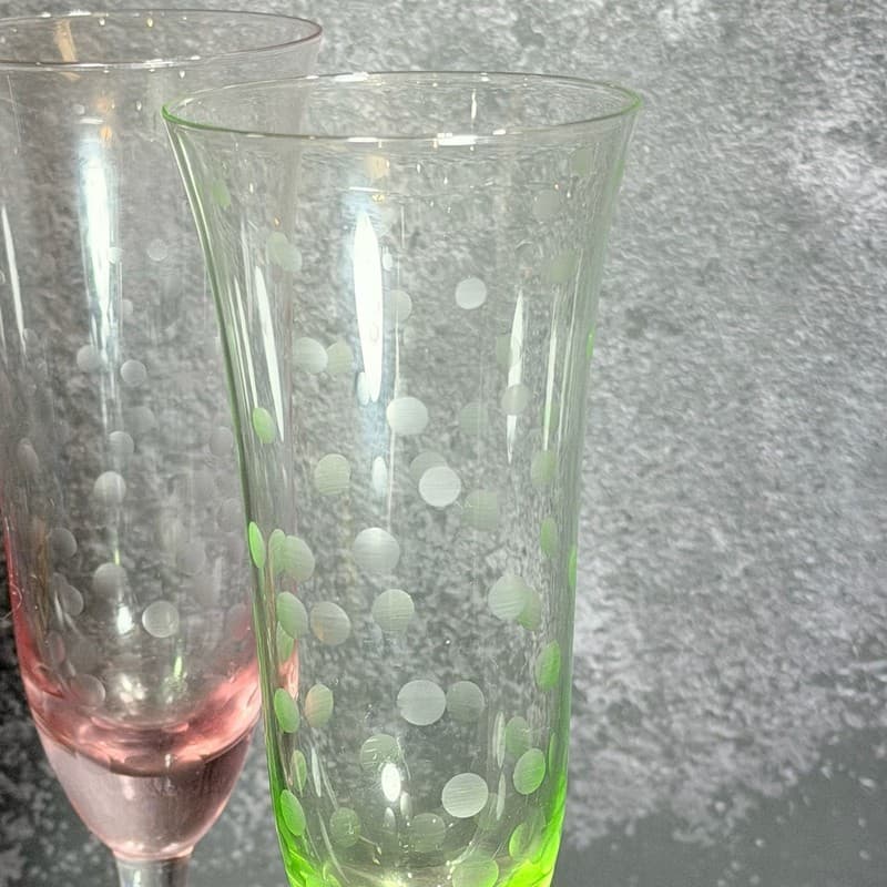 Set of 4 Multicolor Etched Polka Dot Champagne Flutes Crystal Glass - Thumbnail 6