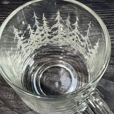 Vintage Clear Glass Mugs With Embossed Frosted Tree Design Christmas Gift - Thumbnail 8