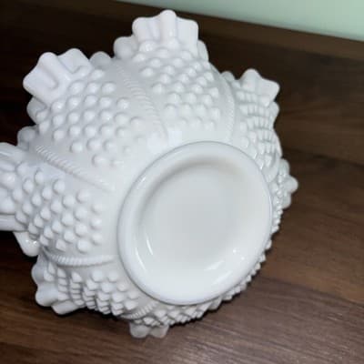 Easter Hobnail Milk Glass Double Ruffled Handled Fenton Art Glass VTG Basket - Thumbnail 8