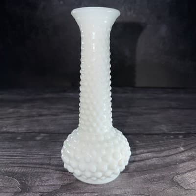 Vintage Hobnail Milk Glass White Bud Vase EO Brody Co USA Cottage Core MCM 8"