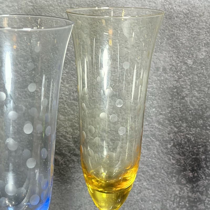 Set of 4 Multicolor Etched Polka Dot Champagne Flutes Crystal Glass - Thumbnail 2