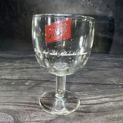 Vintage Schlitz Beer Milwaukee Clear Glass Goblet Thumb Print Stemware 6” 16 O