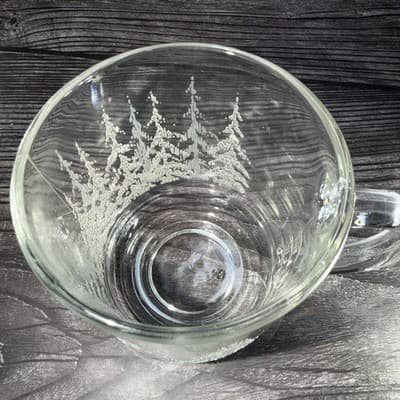 Vintage Clear Glass Mugs With Embossed Frosted Tree Design Christmas Gift - Thumbnail 4