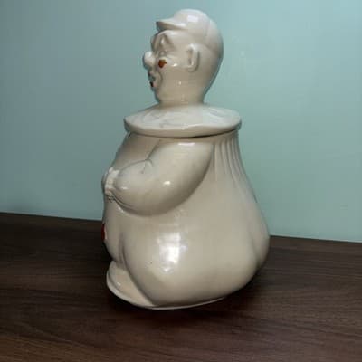 1940’s AMERICAN POTTERY AB Co CLOWN BISQUE COOKIE JAR WITH #3 BASEBALL CAP - Thumbnail 4