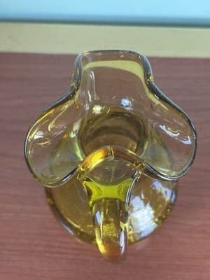 Vintage Amber CRACKLE GLASS Pitcher Bud Vase by Rainbow Glass 5.5” - Thumbnail 6